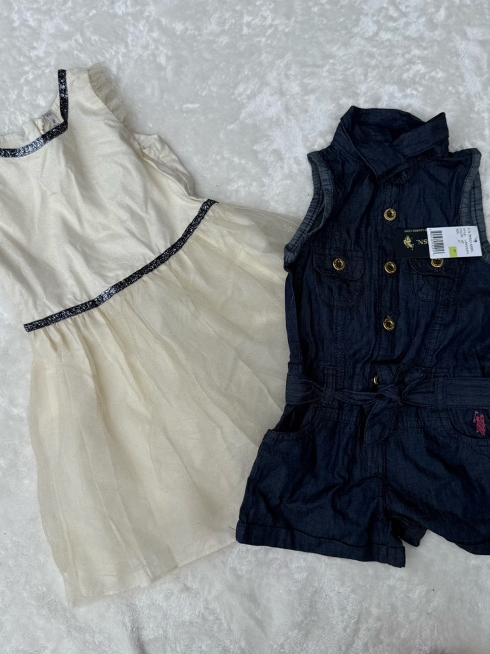 Ivory Tulle Dress + Denim Romper